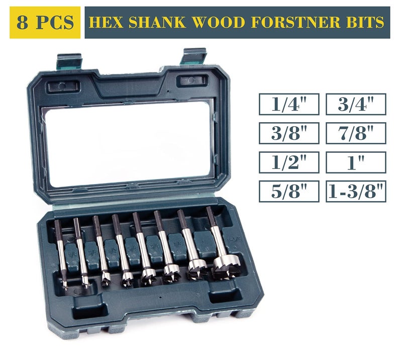 INTOO Hex Shank Forstner Bit Set 8pcs Multi Sided Shank Wood Drill bit Set - Image 2